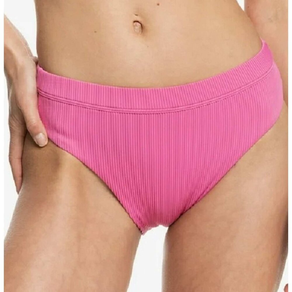 Roxy PINK GUAVA  Love The Shorey Ribbed Bikini Swim Bottom SMALL (11-AL)